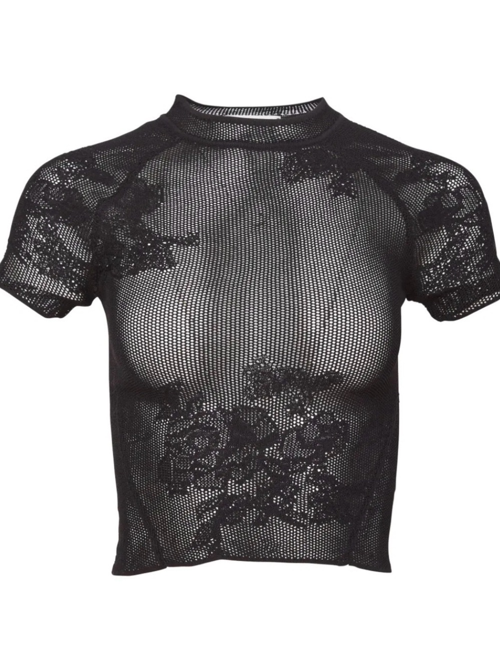Fleur du Mal Black Pointelle Knit Lace Short-Sleeve Top - Picture 2 of 6
